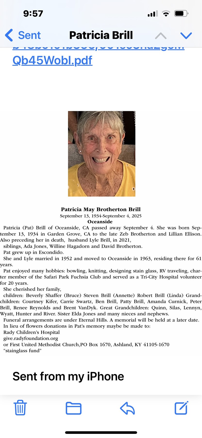 Obituary of Patricia May Brill