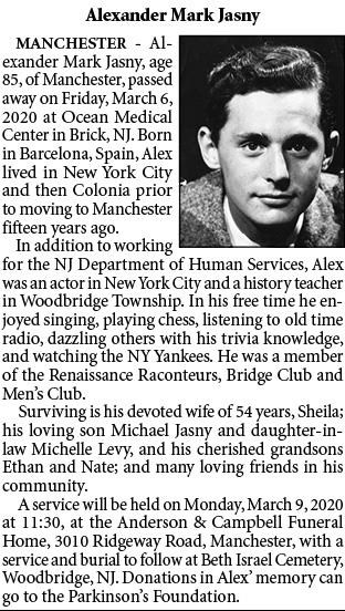 Obituary of Alexander Mark Jasny
