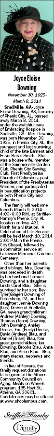 Obituary of Joyce Eloise Downing
